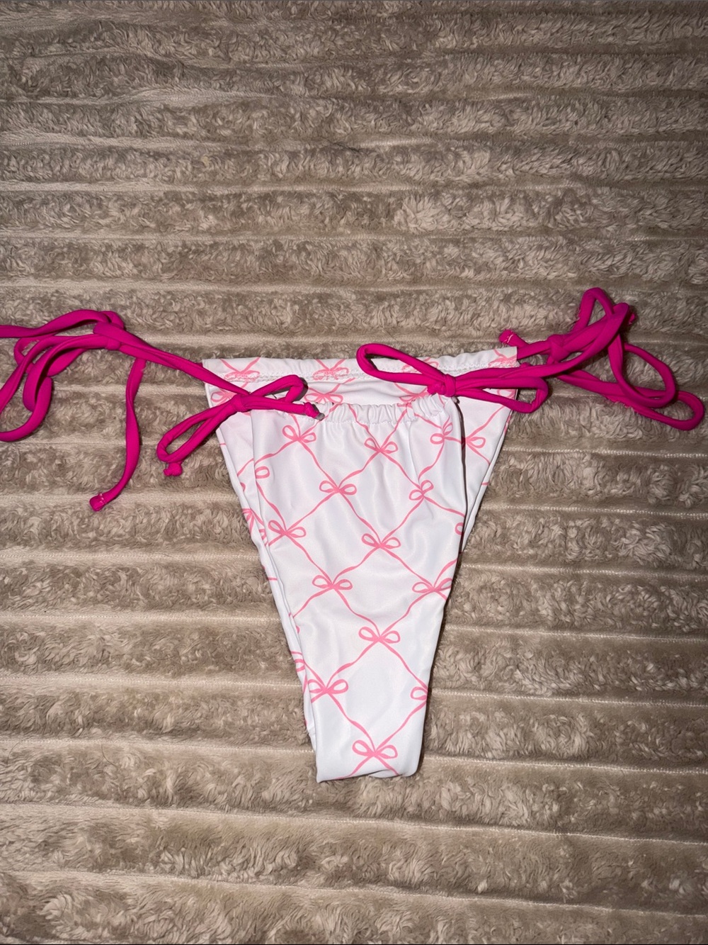 White & Hot Pink Bow Print Triangle Bikini Top - Picture 4 of 7
